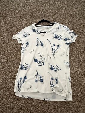 Puma White V-Neck Floral Short Sleeve Tunic